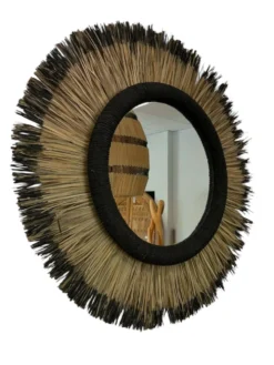Miroir mural artisanal en fibres naturelles – style bohème chic