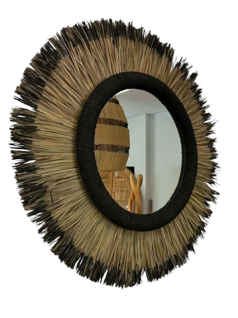Miroir mural artisanal en fibres naturelles – style bohème chic