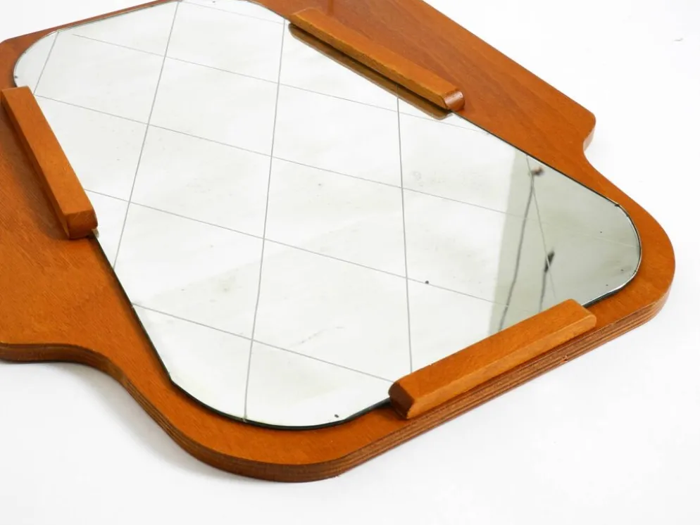 Miroir mural des années 1930, teck et contreplaqué, design abstrait, Allemagne