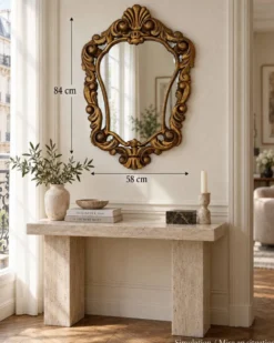 Miroir mural doré de style rocaille Louis XV, vers 1950-1960 – 84 x 58 cm