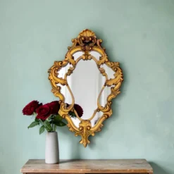 Miroir mural doré à parecloses style rococo Louis XV – années 50-60