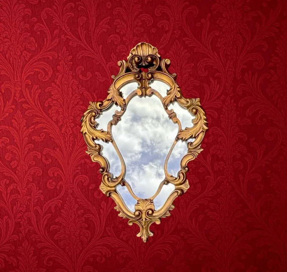 Miroir mural doré à parecloses style rococo Louis XV – années 50-60