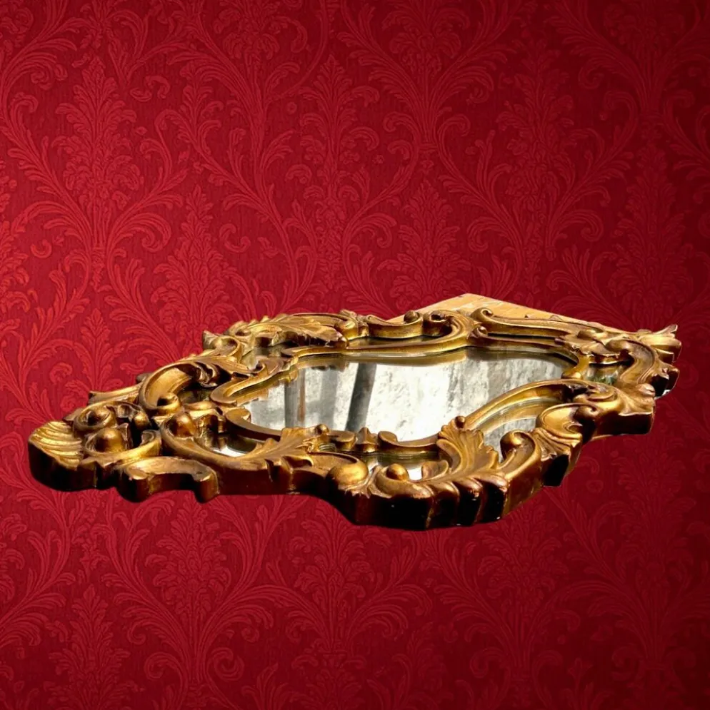 Miroir mural doré à parecloses style rococo Louis XV – années 50-60