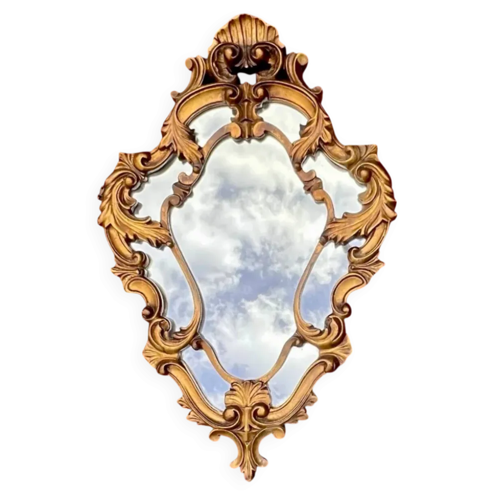 Miroir mural doré à parecloses style rococo Louis XV – années 50-60
