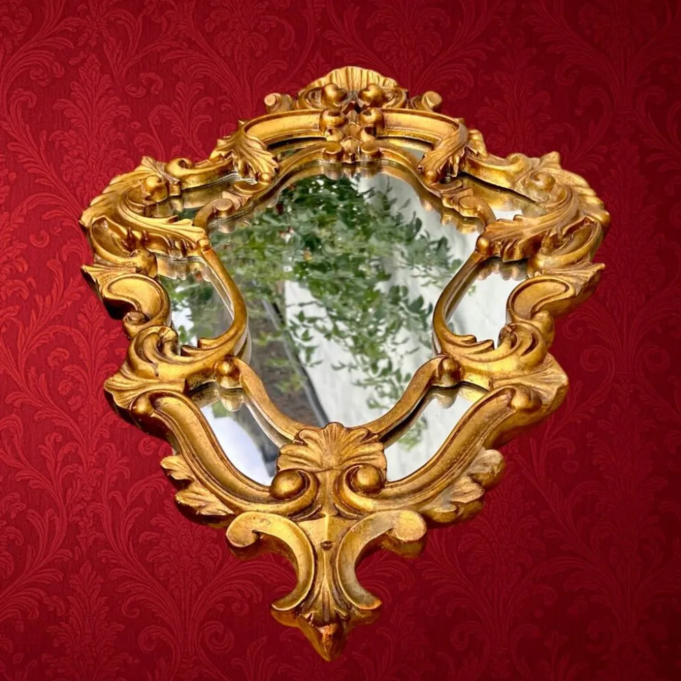 Miroir mural doré à parecloses style rococo Louis XV – années 50-60