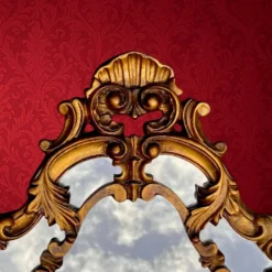 Miroir mural doré à parecloses style rococo Louis XV – années 50-60