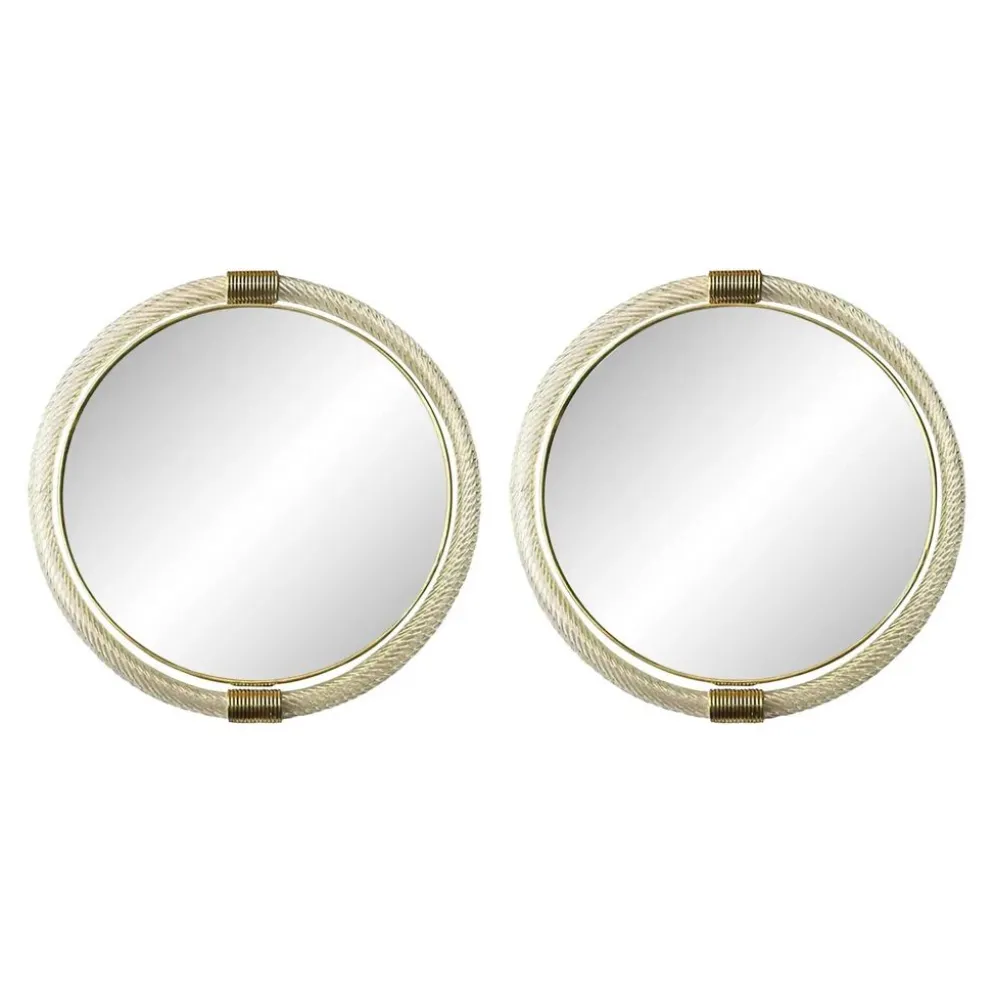 Miroir mural duo en verre de Murano Torciglione vénitien classique avec feuille d'or