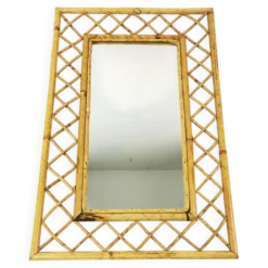 Miroir mural en bambou et rotin de style mid-century, Italie, années 1960