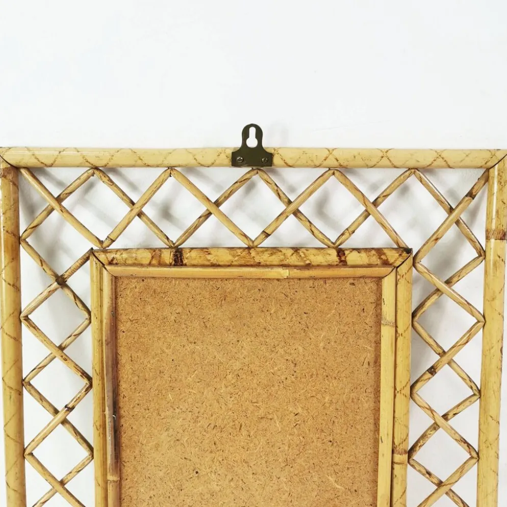 Miroir mural en bambou et rotin de style mid-century, Italie, années 1960