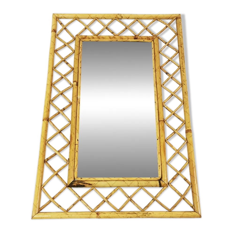 Miroir mural en bambou et rotin de style mid-century, Italie, années 1960