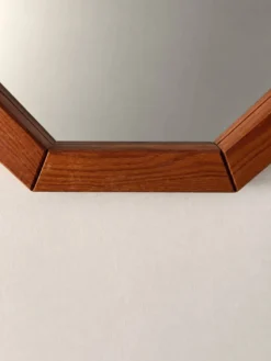 Miroir mural en bois octogonal vintage – design géométrique des années 1970