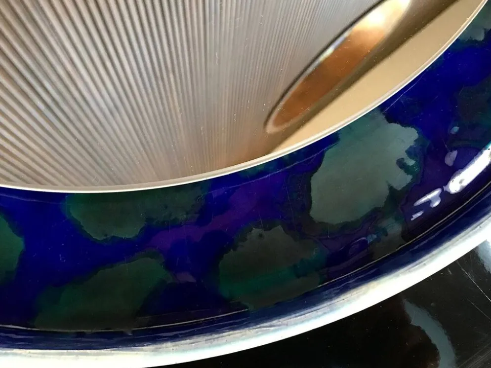 Miroir mural en céramique rond peint à la main, Allemagne années 1960