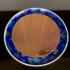 Miroir mural en céramique rond peint à la main, Allemagne années 1960