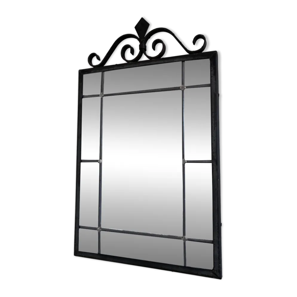 Miroir mural en fer forgé noir Art Déco, Belgique, années 1930
