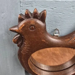 Miroir mural en forme de poule, bois sculpté vintage