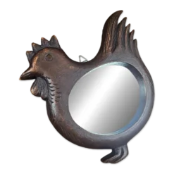 Miroir mural en forme de poule, bois sculpté vintage