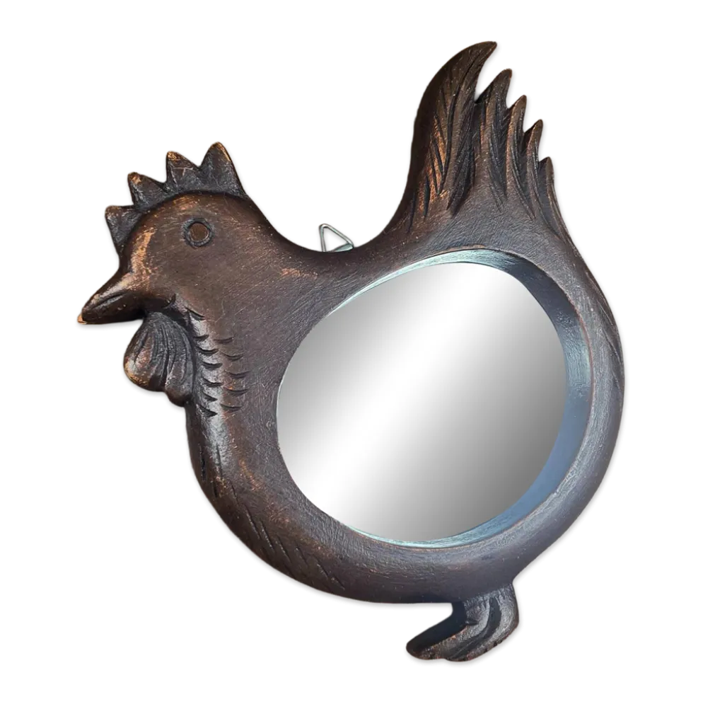 Miroir mural en forme de poule, bois sculpté vintage