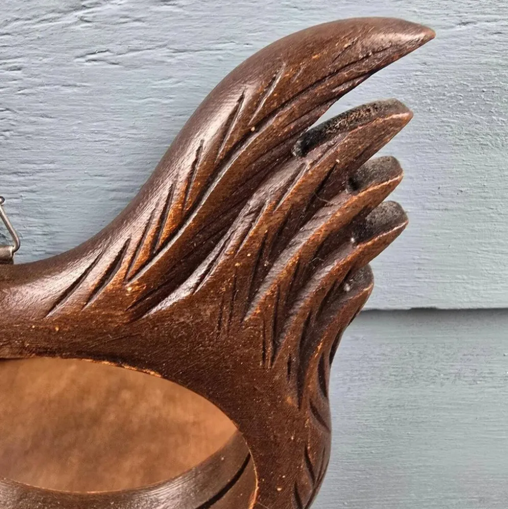 Miroir mural en forme de poule, bois sculpté vintage