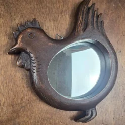 Miroir mural en forme de poule, bois sculpté vintage