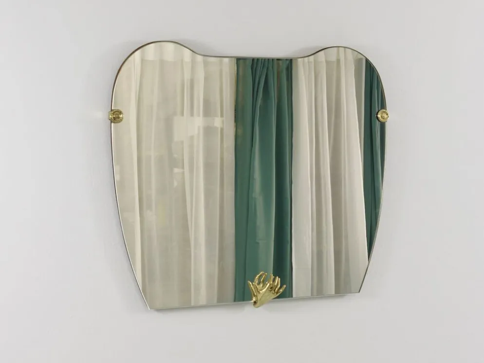 Miroir mural en laiton sculptural, Italie, années 1950