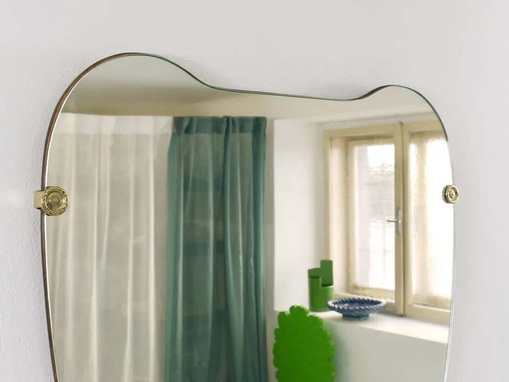 Miroir mural en laiton sculptural, Italie, années 1950