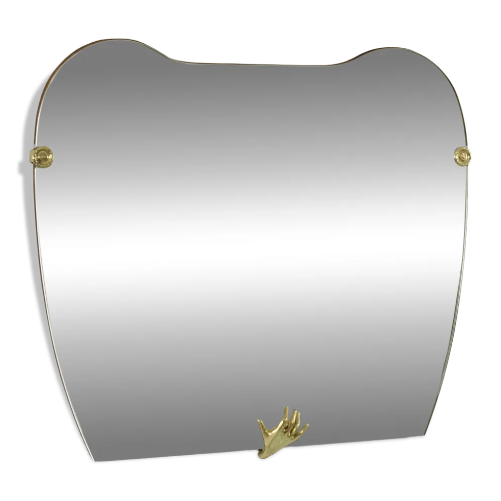 Miroir mural en laiton sculptural, Italie, années 1950