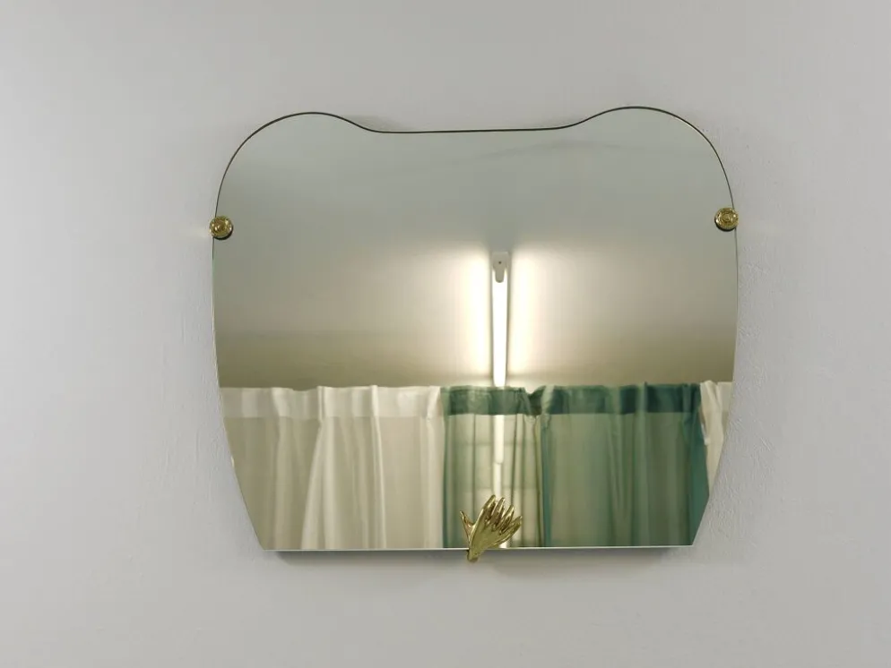 Miroir mural en laiton sculptural, Italie, années 1950
