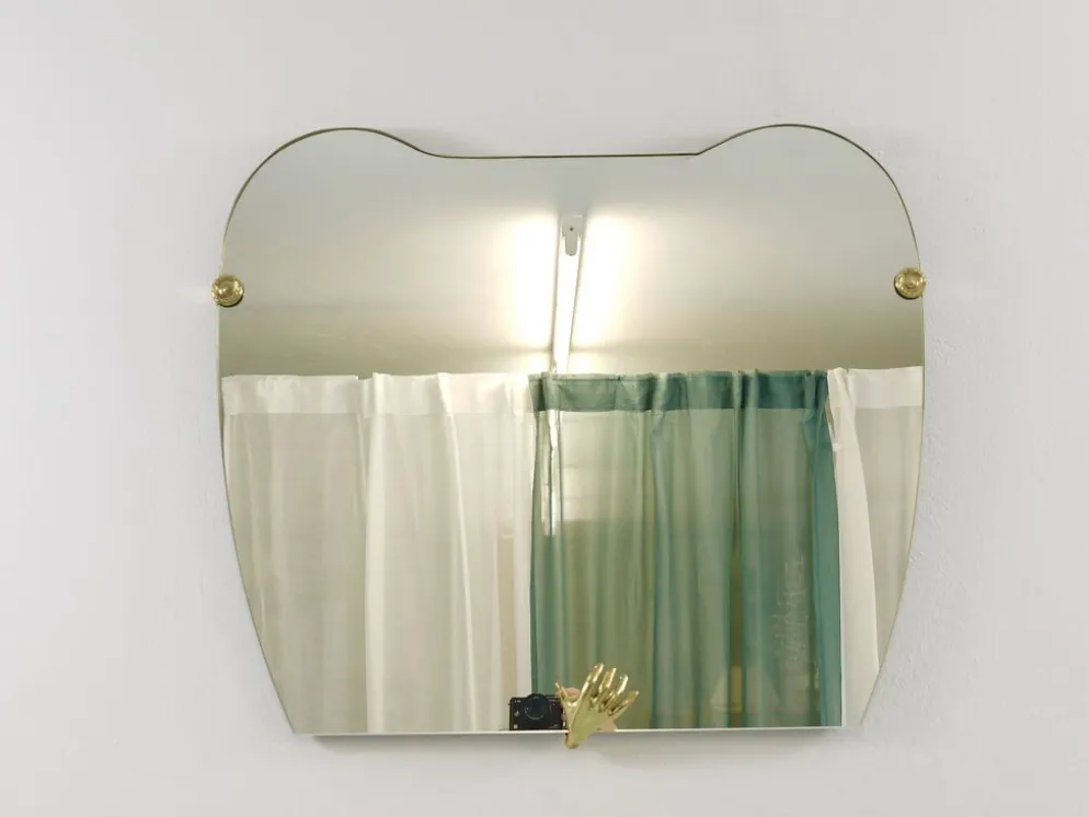 Miroir mural en laiton sculptural, Italie, années 1950