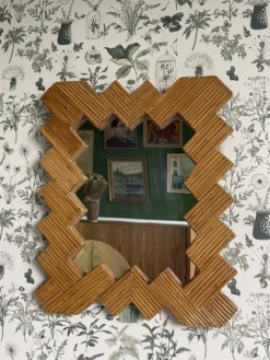 Miroir mural en rotin à motif à chevrons