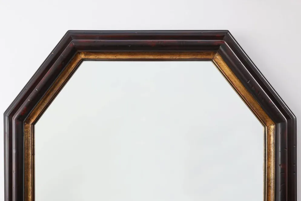 Miroir mural octogonal en bronze par Deknudt, Belgique, 20e siècle