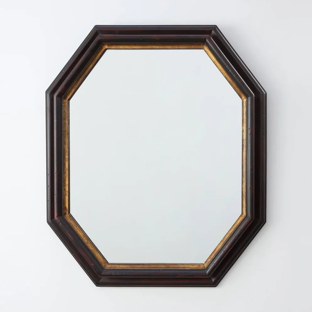 Miroir mural octogonal en bronze par Deknudt, Belgique, 20e siècle