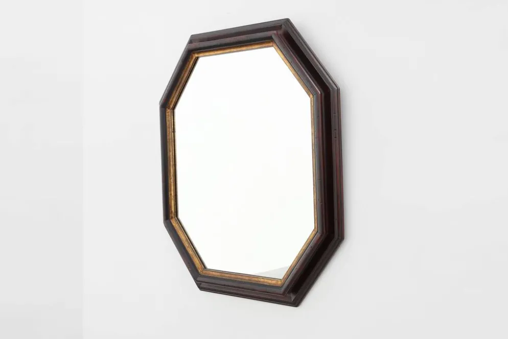 Miroir mural octogonal en bronze par Deknudt, Belgique, 20e siècle