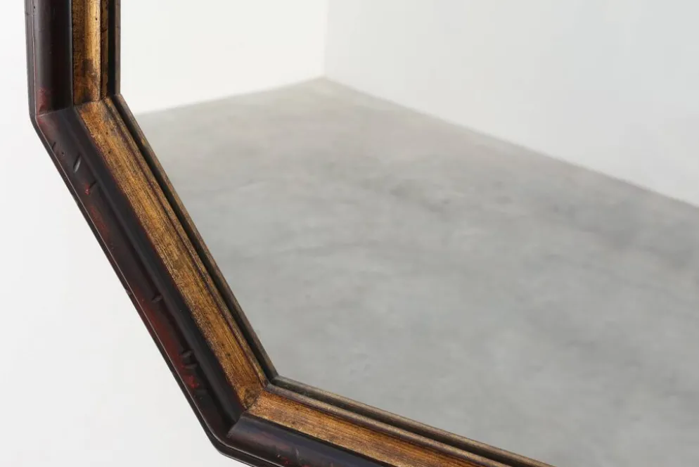 Miroir mural octogonal en bronze par Deknudt, Belgique, 20e siècle