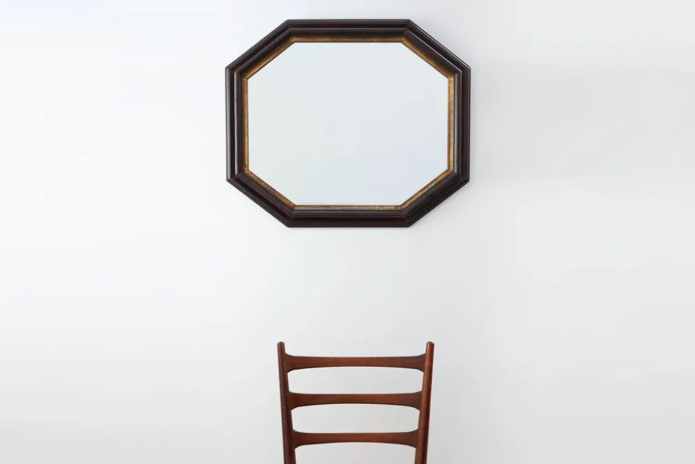 Miroir mural octogonal en bronze par Deknudt, Belgique, 20e siècle