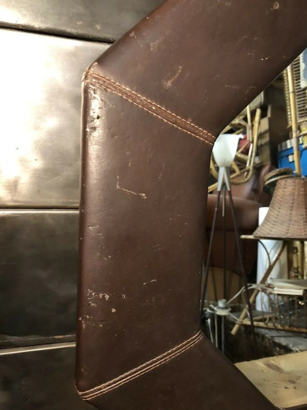 Miroir mural octogonal en cuir marron vintage 67,5x67,5 cm