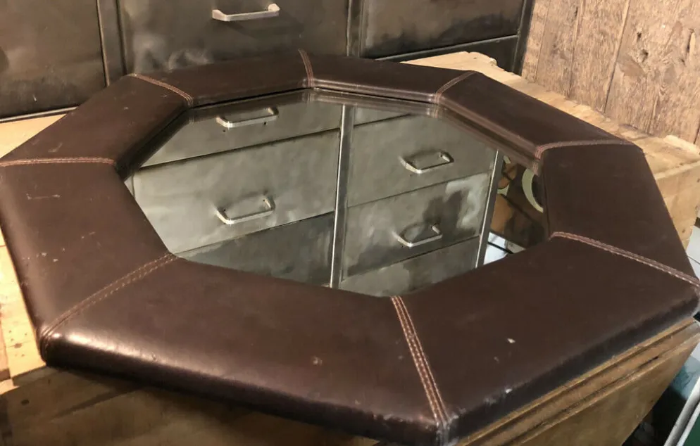 Miroir mural octogonal en cuir marron vintage 67,5x67,5 cm