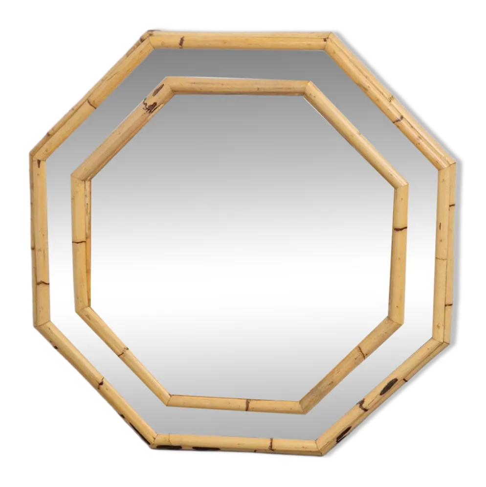 Miroir mural octogonal vintage en bambou, Italie, années 1960