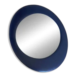 Miroir mural ovale années 1970 skaï bleu