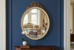 Miroir mural ovale baroque vintage à décor de noeud