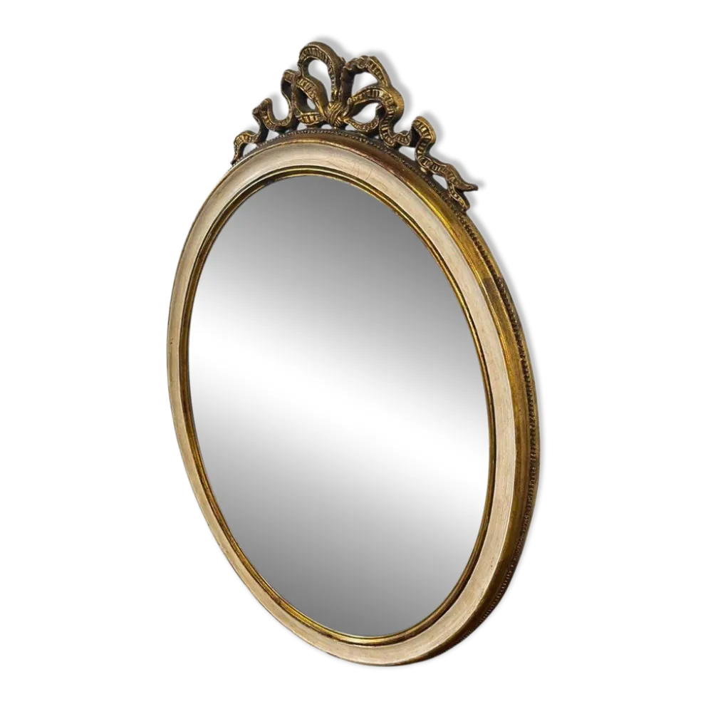 Miroir mural ovale baroque vintage à décor de noeud