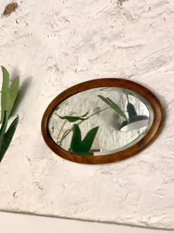Miroir mural ovale bois et stuc