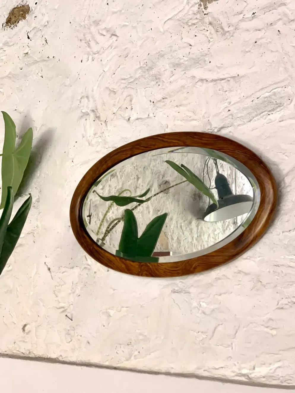 Miroir mural ovale bois et stuc