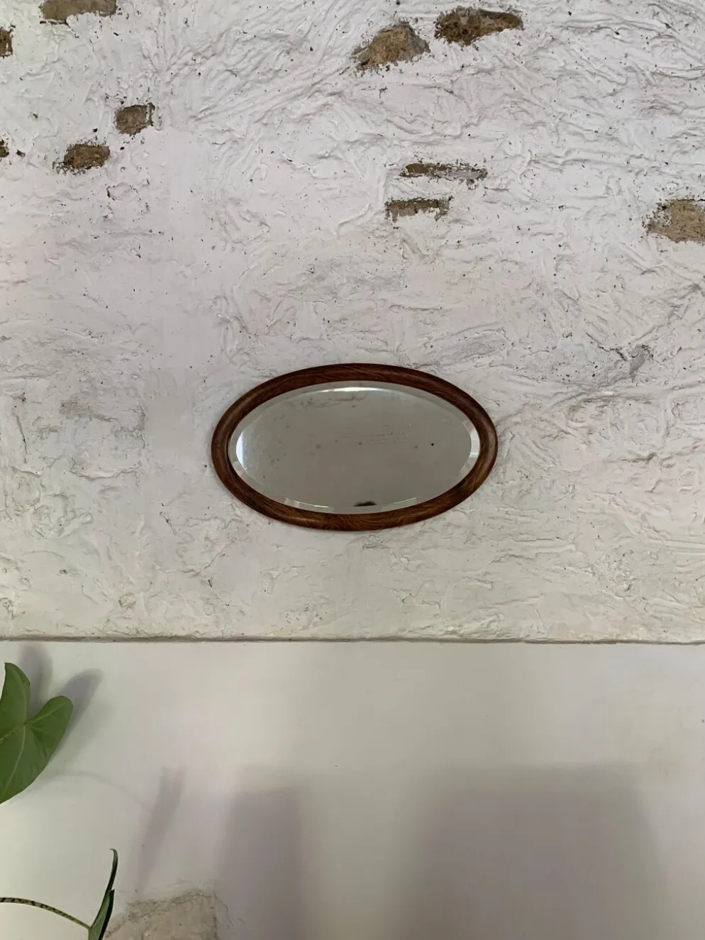 Miroir mural ovale bois et stuc