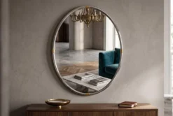 Miroir mural ovale chromé vintage / Miroir mural années 70