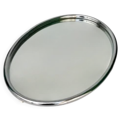 Miroir mural ovale de style mid-century avec cadre en métal chromé, années 1970