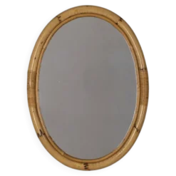Miroir mural ovale en bambou au design italien vintage des années 1960