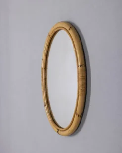 Miroir mural ovale en bambou au design italien vintage des années 1960