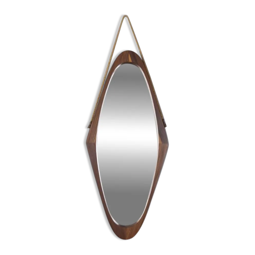 Miroir mural ovale vintage en bois des années 1960, design italien