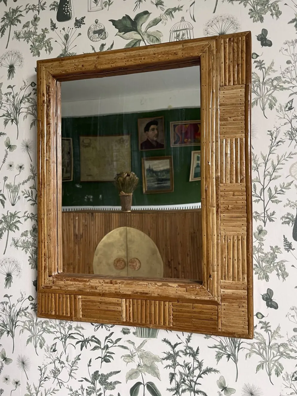 Miroir mural rectangulaire en rotin