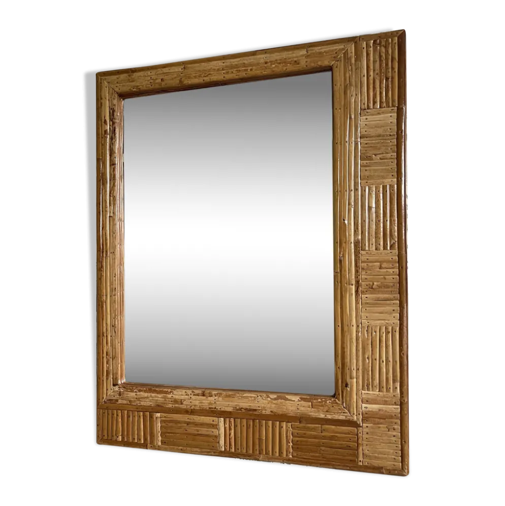 Miroir mural rectangulaire en rotin